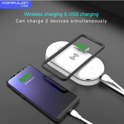 2 in1Wireless Charger Power Bank External Battery Wireless Charging Powerbank Беспроводные зарядны For iPhone11 X Samsung F M15W