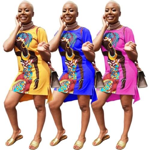 2020 African Clothing O-neck Short Sleeve Sexy Retro National Big Auspicious Dashiki Fashion Women Print Loose Dresses