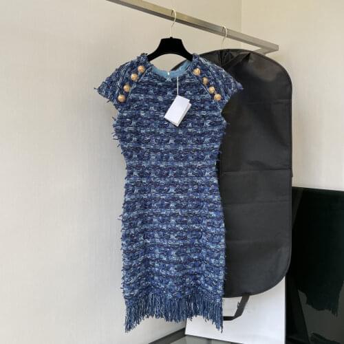 2021FW Autumn New Women High Quality Tweed Tassel Vest Slim Dress For Ladies 2 Color Rmsx 8.16