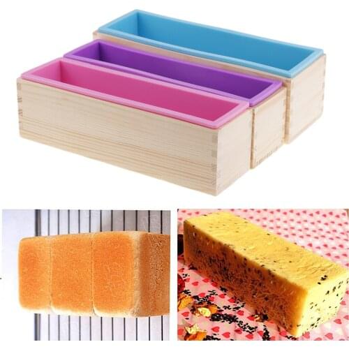 3pcs Rectangle Wooden Box Silicone Soap Mold DIY Tools For Toast Loaf Baking