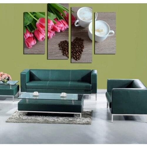 4 Pcs/Set red rose coffee beans love shape Canvas Prints Painting Modern hd flower pictures Wall for Living Room Decor
