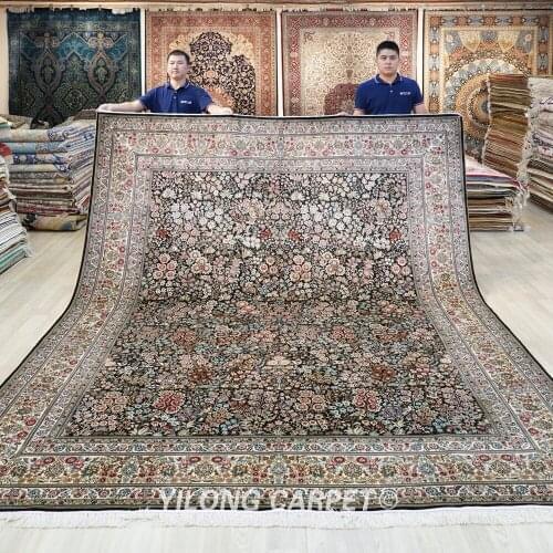 Yilong 8.6'x10.6' Handknotted Silk Persian Carpet Handicraft Durable Blue Rug (HF377H)