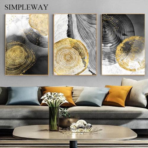 Abstract Golden Wood Annual Ring Painting Minimalist Canvas Art Poster and Print Modern Wall Picture Living Room Corridor Decor