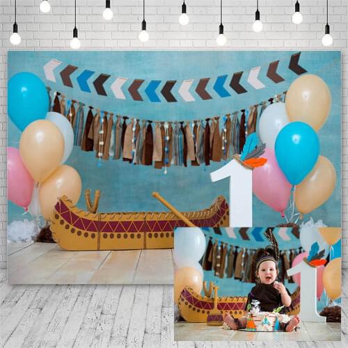 Avezano Photo Backdrops Birthday Party Baby Shower Colorful Balloon Boat Boy Decoration Blue Photography Background Photo Studio