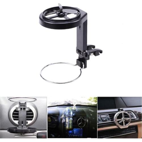 Auto Air Vent Mount Folding Cup Bottle Drink Stand Holder + Mini Fan Silver