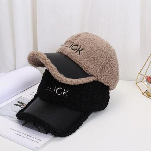 New Lamb Wool Baseball Cap Women Solid Color Letter Embroidered Autumn Winter Outdoor Plush Warm Duck Tongue Hat Шапка Женская