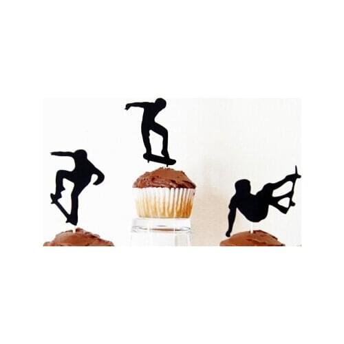 Glitter Skateboard Silhouette Cupcake Toppers sports event Party Picks baby shower wedding birthday toothpicks decor