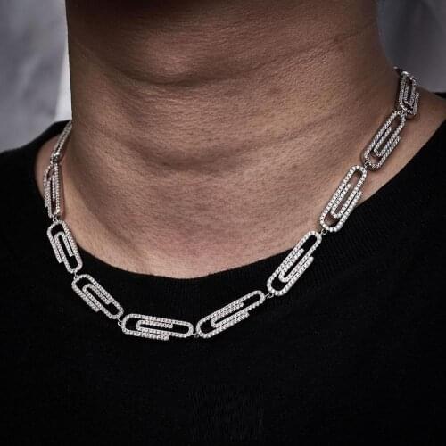 Hip hop bling Men boy jewelry Micro pave 5A cubic zirconia paper clip chain necklace