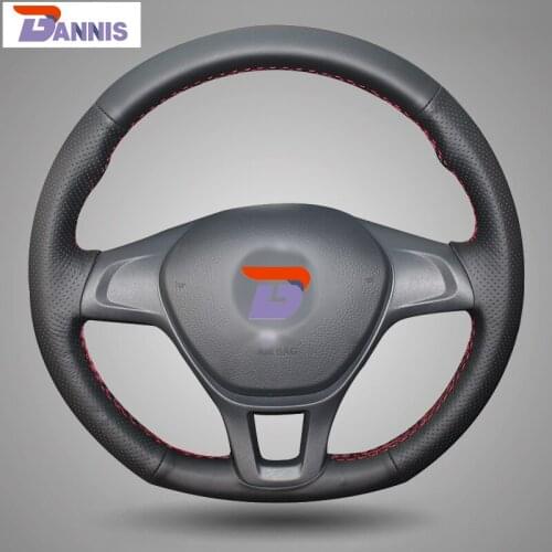 BANNIS Black Artificial Leather DIY Hand-stitched Steering Wheel Cover for Volkswagen VW Golf 7 Mk7 New Polo 2014 2015
