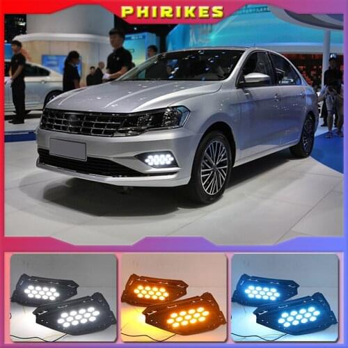 2PCS LED Daytime Running Light For Volkswagen VW Jetta 2017-2019 Dynamic Yellow Turn Signal Relay 12V Car DRL Lamp