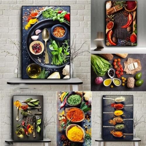 Vegetable Grains Spices Kitchen Canvas Painting Cuadros Scandinavian Posters and Prints Wall Art Picture Living Room Decor