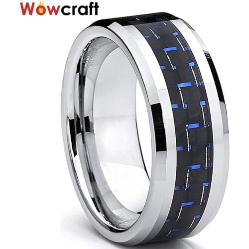8mm Mens Womens Tungsten Carbide Wedding Band Rings with Carbon Fiber Inlay Polished Shiny Comfort Fit Personal Customize