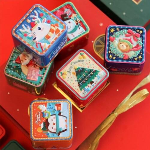 Merry Christmas Candy Box Christmas Tree Gift Box Party Gift Iron Box Container Supplies Navidad Scented Tea Biscuits Nut Box