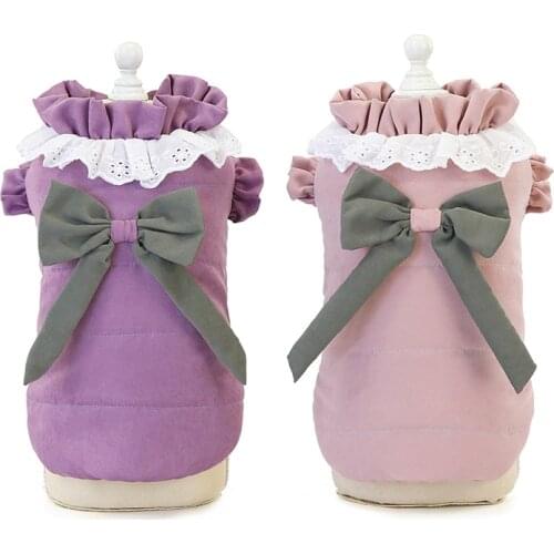 Bow Lace Dog Hoodie Winter Pet Dog Clothes for Dogs Coat Jacket Cotton French Bulldog Clothing for Dogs Pets Clothing