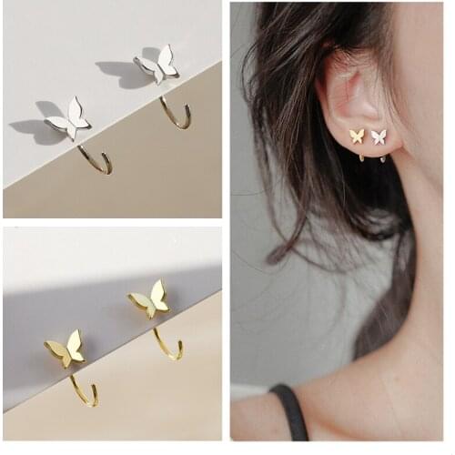 Cute Gold Butterfly Earrings Female Lady Party Accessories Top Quality 925 Sterling Silver Women Earrings Trendy Girls Jewelry