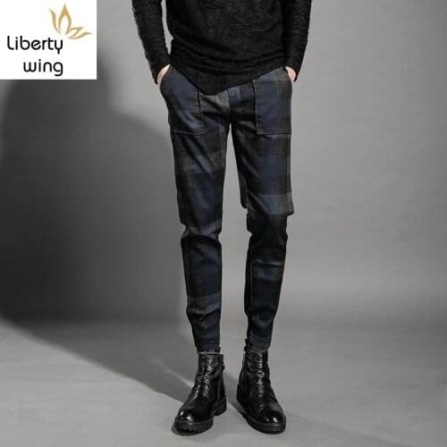 Fashion Mens Cotton Plaid Jogging Spring Autumn Drawstring Waist Pencil Pants Male Casual Hip Hop Long Trousers Streetwear