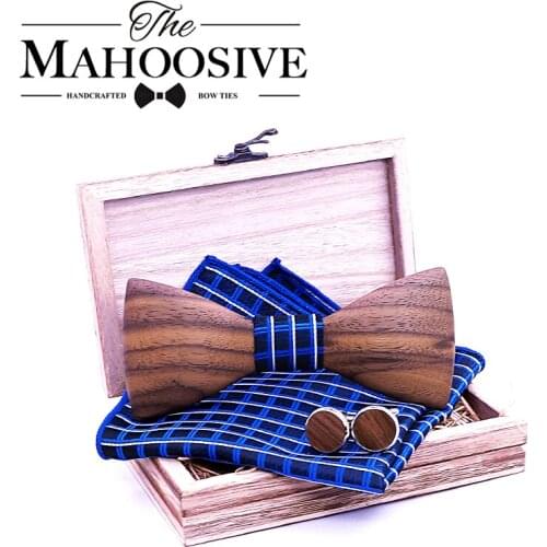 Corbatas para hombre Men Wooden Bow Tie Set BowTie and Handkerchiefs Cufflinks Necktie For Business Wedding Party Hombre gravata