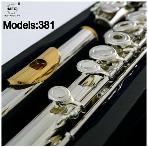 Music Fancier Club Professional Flute 381 Silver Plated Flute Gold Plated Lip Plate B Leg Open Close Holes 17 E Key