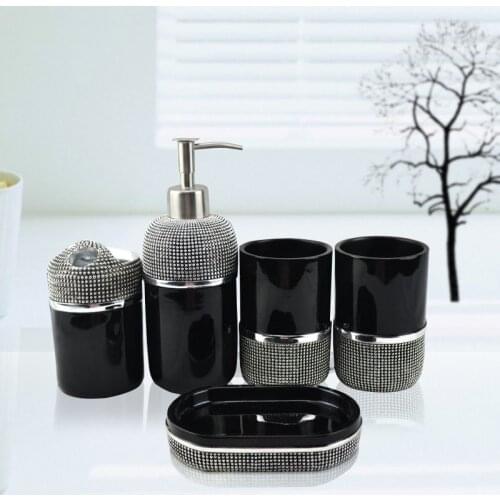 Bathroom Accessories Set Resin Soap Dispenser Toothbrush Holder Gargle Cup Wedding Gifts Black/White Finished 6 Pieces Set