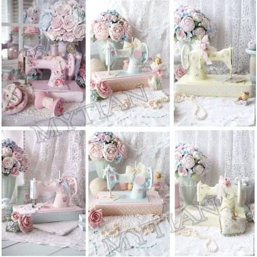 Pink rose& Sewing machine square/round Embroidery Pattern diamond 5D DIY paintings 3D Cross stitch crystal kits mosaic stickers