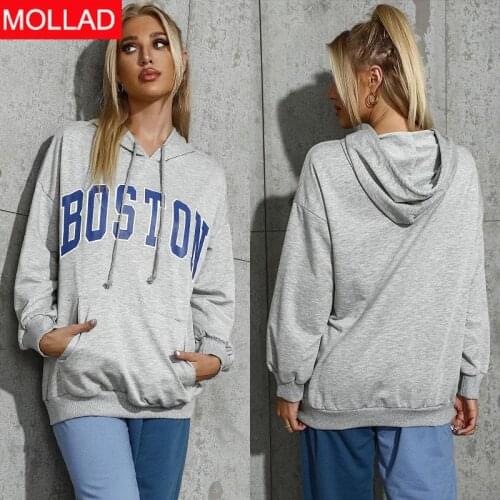 2021 Autumn New Gray Casual Hooded European and American Street Letters Hoodies Women