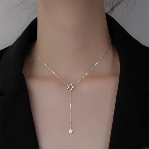 925 Sterling Silver Tassel Star Bead Charm Korean Necklace Creative Elegant Link Chain Party Jewelry For Women dz569