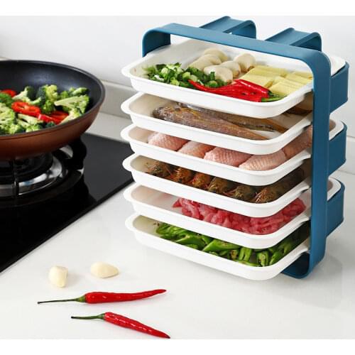 Organizer Food Storage Box Household Tray Set Vegetable Meat Fish Storage Wall-mounted Drawer Free Punch 6 Layers