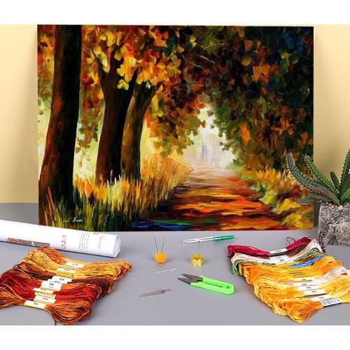 Under The Arch Autumn Printed 11CT Cross Stitch Embroidery Set DMC Threads Needlework Painting Hobby Handiwork Stamped