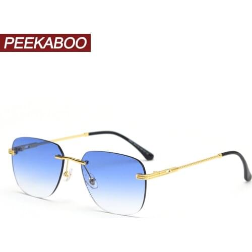 Peekaboo green blue mirror sunglasses women retro gold metal female rimless square glasses for men hot selling uv400 2022