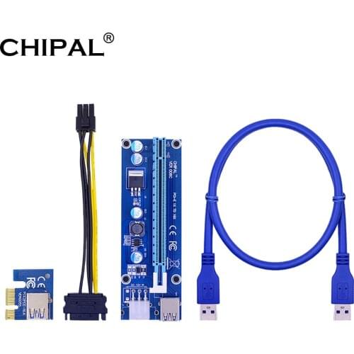 CHIPAL 10PCS VER006C PCI-E Riser Card 006C PCI Express 1X to 16X Extender 100CM 60CM 30CM USB 3.0 Cable 6Pin to SATA Power Cord