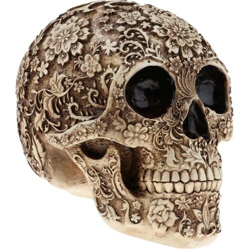 Retro Resin Skull Head Statues Carving Sculptures Desktop Crafts Halloween Home Decoration Accessories,8 x 6.1 x 5.7inch