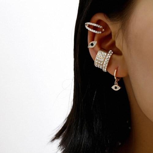 Luxurious Crystal Clip Earrings For Women punk Cuff Zircon Earing Jewelry black eye Earrings set Ear Bone Clip Earings wholesale