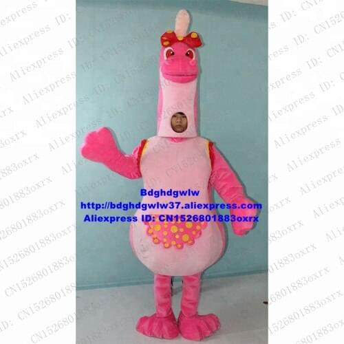 Pink Iguanodon Brontosaurus Rapator Dino Dinosaur Mascot Costume Cartoon Character Ribbon Cutting Cere Festival Gift zx1749