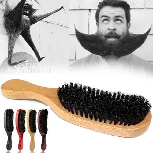 Bristle Wave Hair Beard Brush Hair Comb Wooden Handle Large Curved Comb Men Natural Bristle Combs Hair Styling Tools
