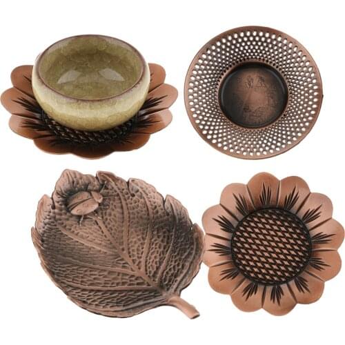 Alloy Drink Teacup Coaster Tea Cup Mat Holder Fittings Chinese Teaware Heat Resistant Reusable Metal Drink Coaster