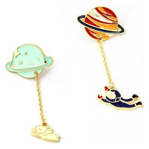 High quality fashion costume jewellery accessoires metal enamel Planet Astronaut Rabbit collar Brooch Pin Corsage