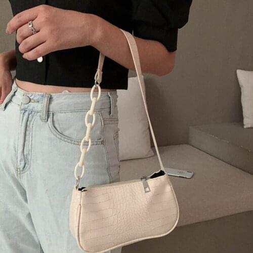 Crocodile Pattern Underarm Handbag for Women Candy Color Acrylic Chain Ladies Small Shoulder Bags PU Leather Armpit Bag
