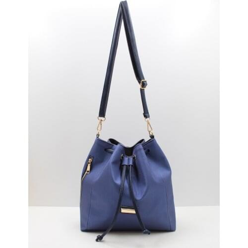 Womens Navy Blue Shirred Leather Shoulder Zipper Detail Shoulder Bag Annie