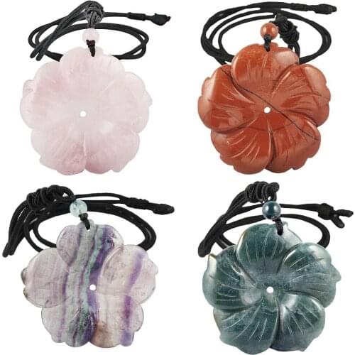 TUMBEELLUWA Hand Carved Flower Healing Crystal Stone Pendant Necklace for Women with Gift Box