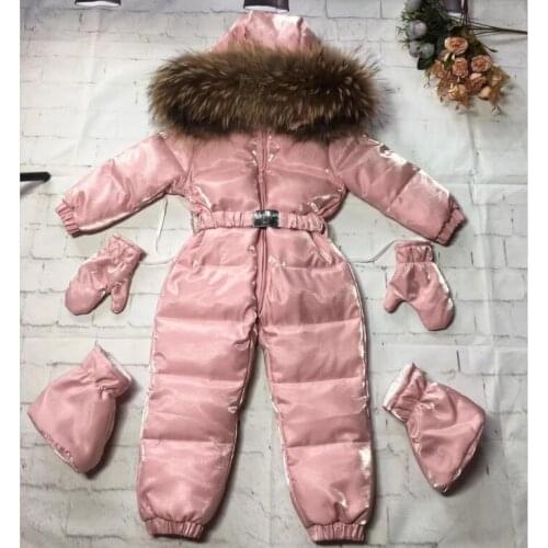Real fur hooded 2020 Winter Jacket child jackets children jumpsuit snow suit girl overall down romper ski suits outerwear