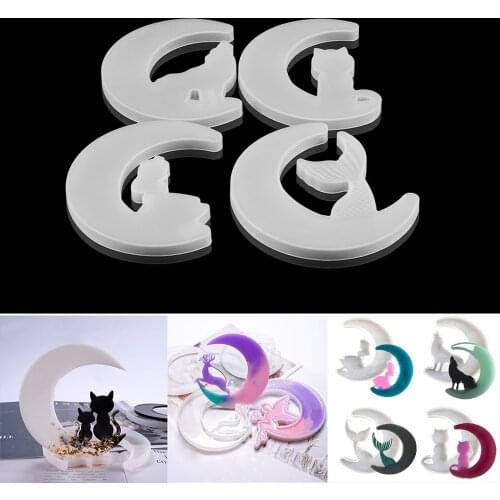 1pcs Moon Cat Mermaid Wolf Silicone UV Resin Casting Mold Jewelry Epoxy Mould Craft DIY Decoration Jewelry Making Findings Tools