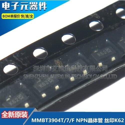 100PCS 100% New and original MMBT3904T-7-F NPN silk-screenK62 SOT523NPN SMALL SIGNAL SURFACE MOUNT TRANSISTOR in stock