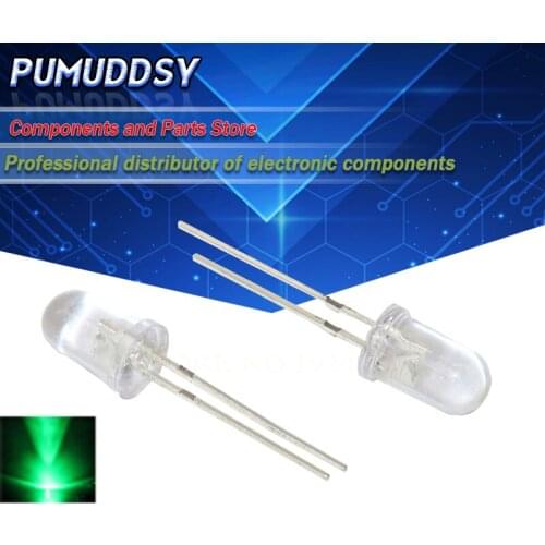 100PCS Green light-emitting diodes White turn Green 5mm led