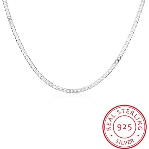 4MM Mens Sideways Necklace Link Chains Necklace,Vintage 925 Sterling Silver For Women,30 Inch Simple Geometric Silver Necklace