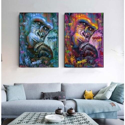 Abstract Graffiti Gorilla Monkey Pictures Animal Posters Prints Canvas Painting Wall Art For Living Room Decoration