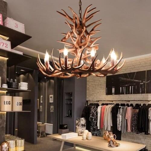 American Retro Resin Antler Ceiling Chandelier Lighting Living Room Bedroom Teahouse Tea Bar Hanging Lamps Chandeliers Lamps