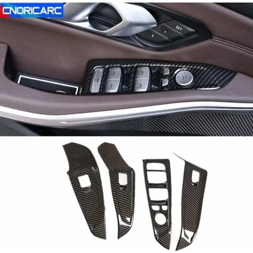 Car Carbon Fiber Color For BMW 3 Series G20 G28 Window Glass Lifting Buttons Decoration Frame Cover Trim Interior Accessories