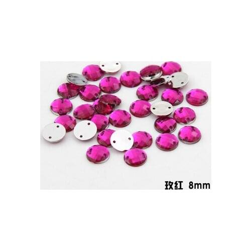 Free shipping 100pcs/lot 8mm rose red 2-holes circle decorative buttons imitation diamond acrylic patch clothing button