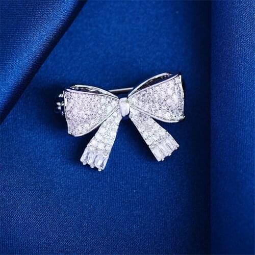 2020 New Small Cute Bowknot Brooches for Women Men Suit Dress Lapel Pins Pin Accessories Luxury Cubic Zirconia Crystal broches