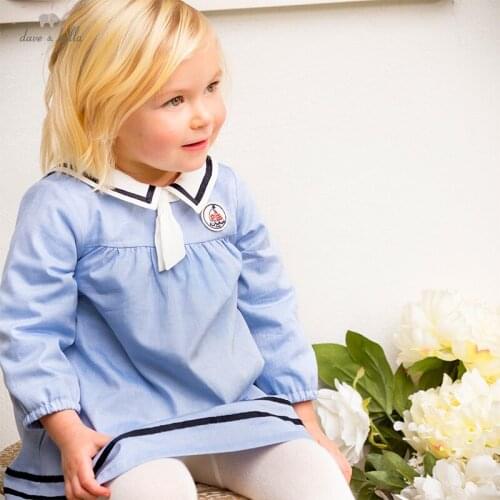 DBM16965 dave bella spring baby girls cute removable tie striped dress children fashion party dress kids infant lolita clothes